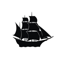 Elegant black silhouette of a historic tall sailing ship, a symbol of maritime adventure and exploration on the high seas