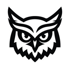 An illustration of a fierce owl's face, designed in a bold, graphic style, perfect for logos or emblems
