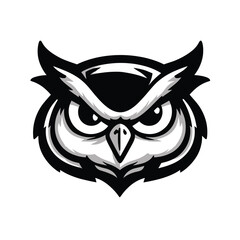 Bold Black and White Owl Head Emblem Perfect for Logos and Designs