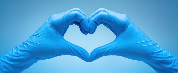 Obraz premium [The Blue Gloved Hands Forming a Heart Shape to Symbolize Healthcare Compassion]