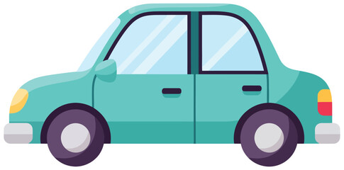 car vector illustration of a compact modern passenger vehicle in teal color with two doors and tinted windows created in flat style for travel commuting and personal transportation