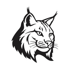 Detailed Black and White Illustration of a Lynx Head Portrait in Profile, Graphic Art