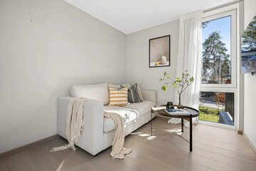 Modern luxury apartment interior in minimal scandinavian style, 3d rendering