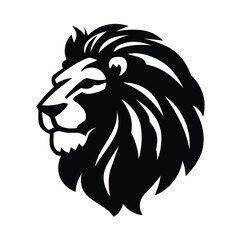 Powerful graphic illustration of a majestic lion head in bold black and white, showcasing strength and leadership.