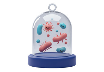 Isolated Glass Dome with Colorful Microbes and Bacteria