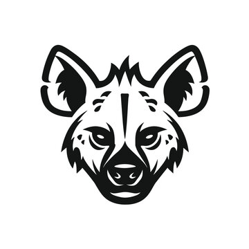 Stylized black and white hyena head vector illustration. A powerful and wild animal mascot logo design isolated on a white background.