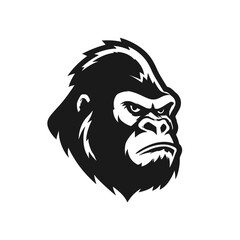 Powerful Gorilla Head Icon in Black and White for Logo Design and Branding
