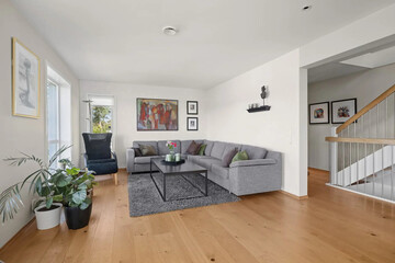 Modern luxury apartment interior in minimal scandinavian style, 3d rendering