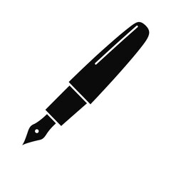 A black and white silhouette of a classic fountain pen, representing writing and creativity