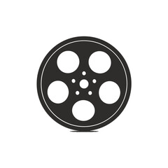 Simple film reel silhouette on a white background. Classic icon for movie, cinema, and entertainment themes.