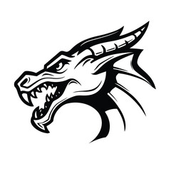 Fearsome Dragon Head A Fierce Black and White Illustration