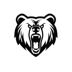 Aggressive Bear Head Silhouette A Striking Black and White Emblem for Strength and Power