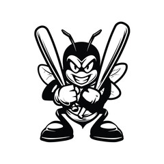 Aggressive Bee Mascot Illustration Baseball Bat-Wielding Insect Cartoon