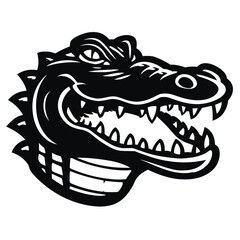 Fototapeta premium Aggressive Alligator Head in Black and White Fierce Reptile Symbol with Open Mouth