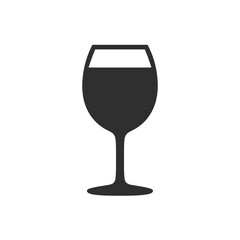 Elegant minimalist black icon of a wine glass filled with liquid, perfect for beverage-related designs, menus, or celebration themes.