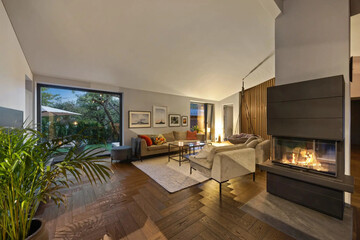 Modern luxury apartment interior in minimal scandinavian style, 3d rendering