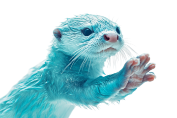Whimsical blue-hued otter reaching out playfully.