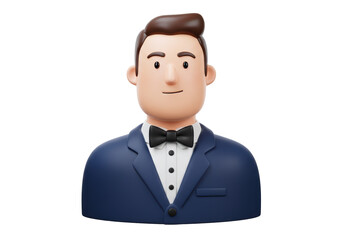 Isolated Man Avatar in Blue Suit with Bowtie