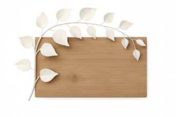 Paper leaves scattered along wooden board edge, forming natural decorative border with clean transparent background and delicate white texture