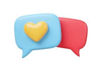 Isolated Blue and Red Speech Bubbles with Yellow Heart