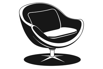 Black and White Illustration of a MidCentury Modern Egg Chair with Swivel Base