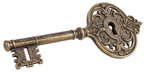 Ornate Bronze Key Antique Design, Fantasy Theme, lock , vintage