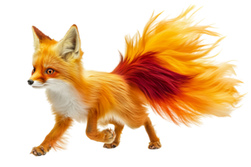 A vibrant, animated fox with a fiery orange and red tail, showcasing a lively expression.