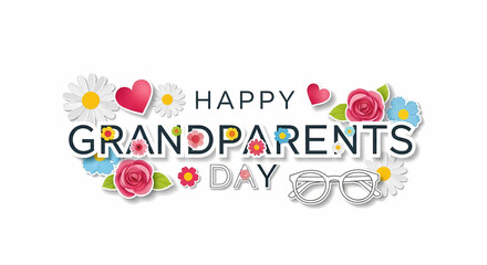 Celebrate Happy Grandparents Day with flowers, hearts, and glasses for a loving tribute