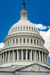 Fototapeta premium View of Washington DC Government Landmark. Dome of US Congress under blue sky
