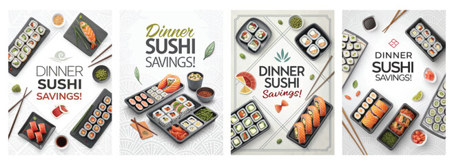 An elegant sushi dinner setup showcasing various colorful sushi rolls and condiments.