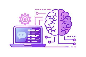 Artificial intelligence concept with a glowing brain and laptop displaying code