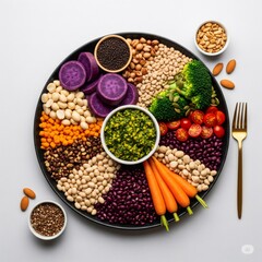 Vibrant plant based food arranged on a black plate promoting healthy eating