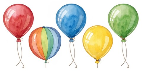 Watercolor Balloons Red, Blue, Green, Yellow, Rainbow Party Decor, Celebration ,Kids