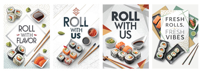 Colorful sushi presentation featuring assorted rolls, fresh ingredients, and enticing condiments.