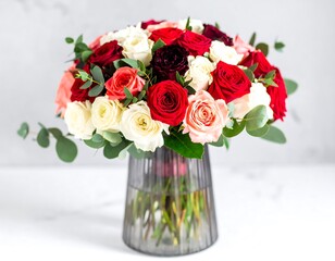Colorful rose bouquet in vase