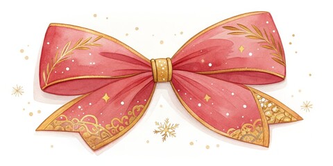 Watercolor Red Bow with Gold Accents,holiday , gift