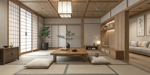 Zen Interior with Wooden Details and Tatami Mats, JapaneseDesign ,AsianHome