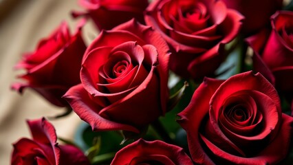 Obraz premium Red roses bouquet close-up, romantic valentine's gift