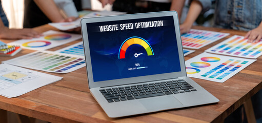 Computer software evaluating website loading speed. Concept of improving website loading speed...