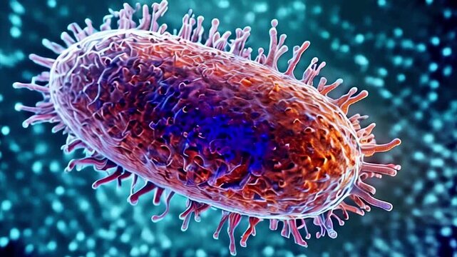 one bacteria of Mycoplasma pheumonia,macro.Neon art.