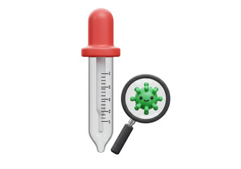 Isolated Dropper Examining Virus with Magnifying Glass