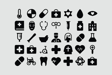 Set Medicine and Health flat icons. Collection health care medical icons  vector.