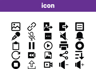 Collection of black interface icons on white background 1