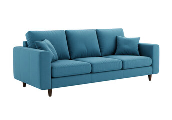 Isolated Elegant Three-Seater Sofa in Blue