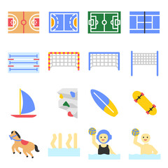 Sports icon set. Flat color style