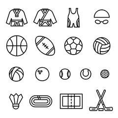 Sports icon set. Line outline style