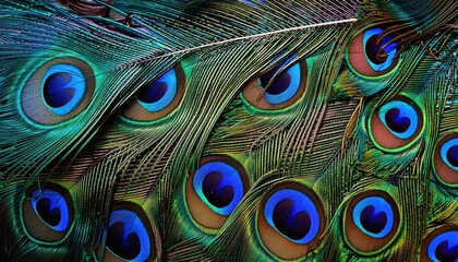 Fototapeta premium Peacock Feather Wallpaper - Detailed Bird Feather Background for Krishna Janmashtami