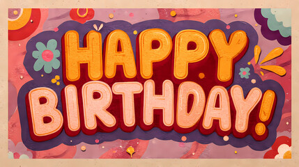 Fototapeta premium A charming retro-style birthday card featuring Happy Birthday text in vintage typography, perfect for nostalgic celebrations. The classic design evokes warmth and joy, making it ideal for heartfelt