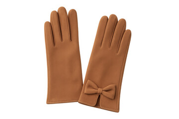 Obraz premium Stylish brown gloves with bow on transparent background