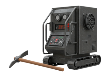 Isolated Crypto Mining Rig Machine with Pickaxe for Digital Currency